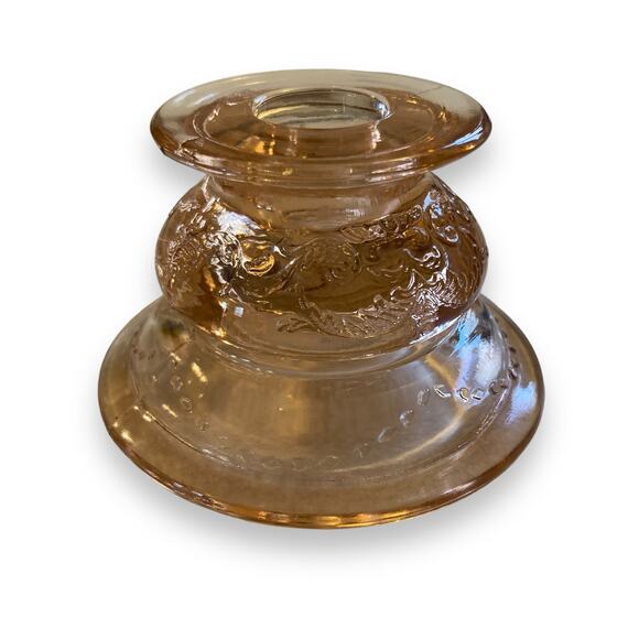 Vintage Pink Depression Glass Floral Victorian Maximalist Glass Candleholder - Picture 1 of 13